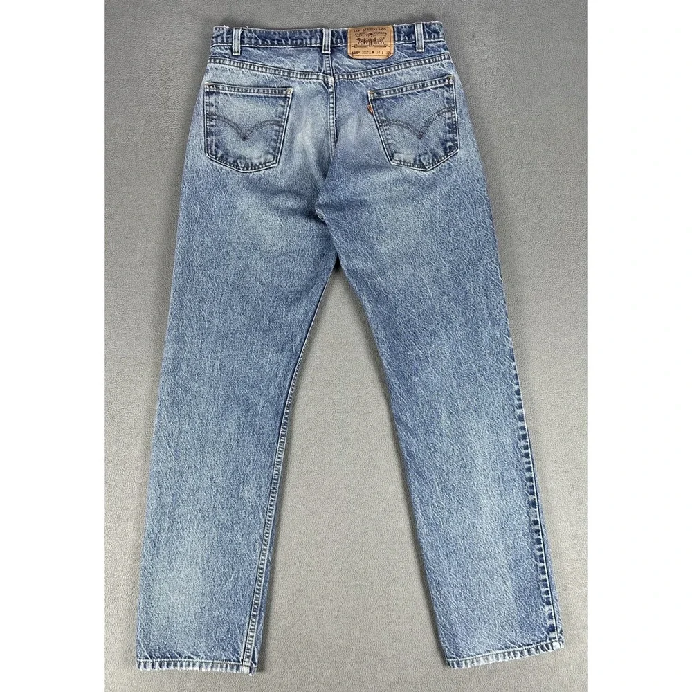 Levis 505 Jeans 34x32 Blue Straight Orange Tab Distressed Faded Vintage 90s 1997